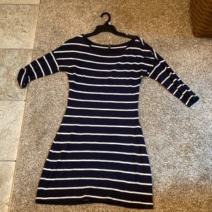 Express Navy Striped 3/4 Sleeve Shift Dress